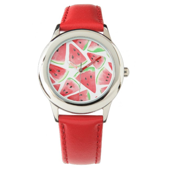 Wassermelonen-Schnittmuster Armbanduhr (Vorderseite)