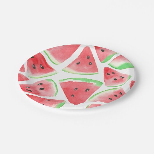 Wassermelonen-Schnittmuster Pappteller (Schrägansicht)