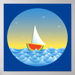 Wassermelonen-Segelboot-Plakat Poster