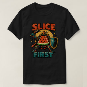 Wassermelonen-Shogun – ERST SCHNEIDEN Retro-Comic- T-Shirt
