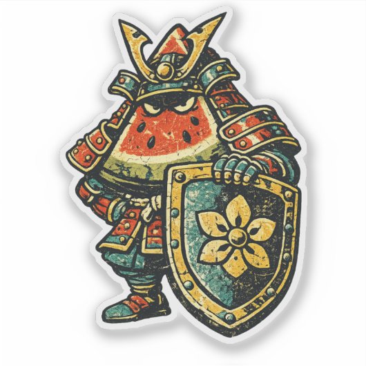 Wassermelonen-Shogun — Lustiger Frucht-Samurai im Aufkleber (Vorderseite)