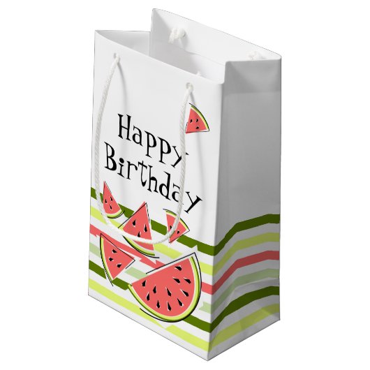 Wassermelonen Streifen dünn Geburtstag Kleine Geschenktüte (Rückseite Schrägansicht)