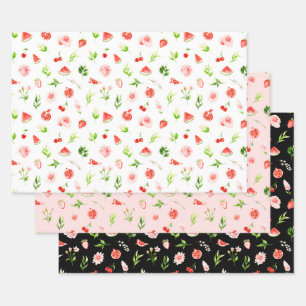 Wassermelonen- und Granatapfelmuster Geschenkpapier Set