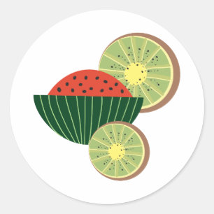 Wassermelonen und Kiwis Runder Aufkleber