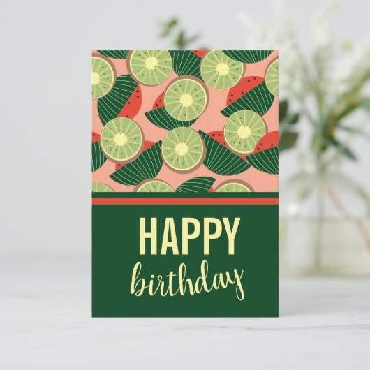 Wassermelonen und Kiwis zum Geburtstag Karte (Stehend Vorderseite)