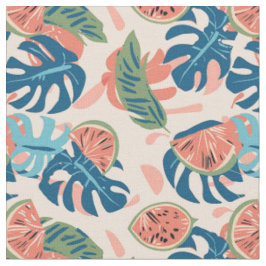 Wassermelonen- und tropisches Monstera-Muster Stoff