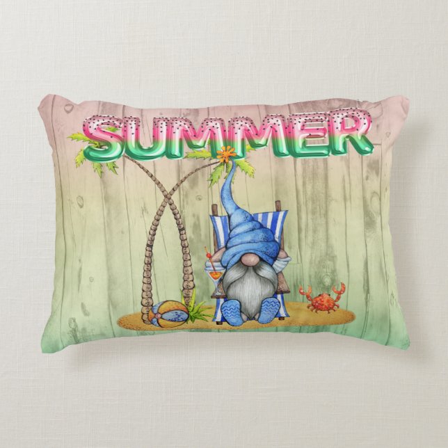 Wassermelonen-Wälder und Strand-Gnome mit Palmen Dekokissen (Vorderseite)