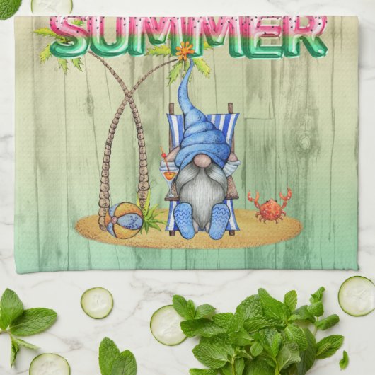 Wassermelonen-Wälder und Strand-Gnome mit Palmen Geschirrtuch (Gefaltet)