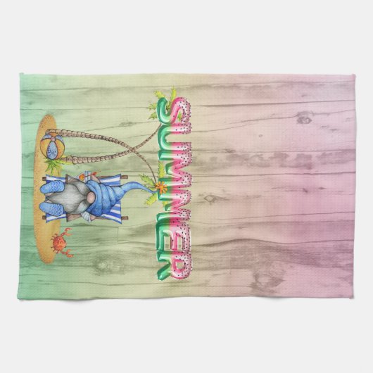 Wassermelonen-Wälder und Strand-Gnome mit Palmen Geschirrtuch (Horizontal)
