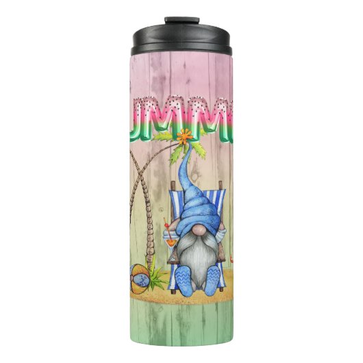 Wassermelonen-Wälder und Strand-Gnome mit Palmen Thermosbecher (Vorderseite)