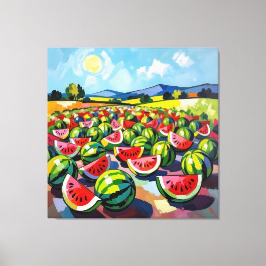 Wassermelonenfeld im Sonnenschein Leinwanddruck (Vorderseite)