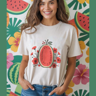 Wassermelonenfrucht mit roten Blumen blumige Fruch T-Shirt