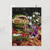 Wassermelonenkorb mit Blume schneiden Postkarte (Vorne/Hinten)