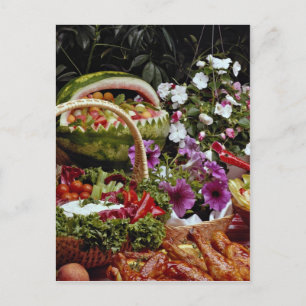 Wassermelonenkorb mit Blume schneiden Postkarte