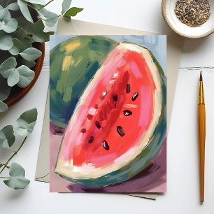 Wassermelonenscheibe   Frucht Aquarellmalerei Postkarte