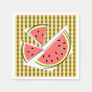 Wassermelonenstücke Karierte Papiertücher Serviette