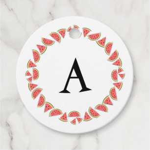 Wassermelonenstücke Kreis Monogramm Textrückseite Geschenkanhänger