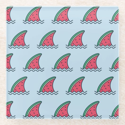 Wassermelonhai: Wellenmuster-Design. Glasuntersetzer (Vorderseite)