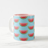 Wassermelonmuster auf blauem Hintergrund Zweifarbige Tasse (Vorderseite Links)