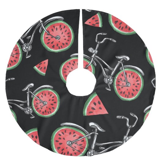 Wassermelonrad Fahrräder, Sommermuster. Polyester Weihnachtsbaumdecke (Vorderseite)