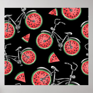 Wassermelonrad Fahrräder, Sommermuster. Poster