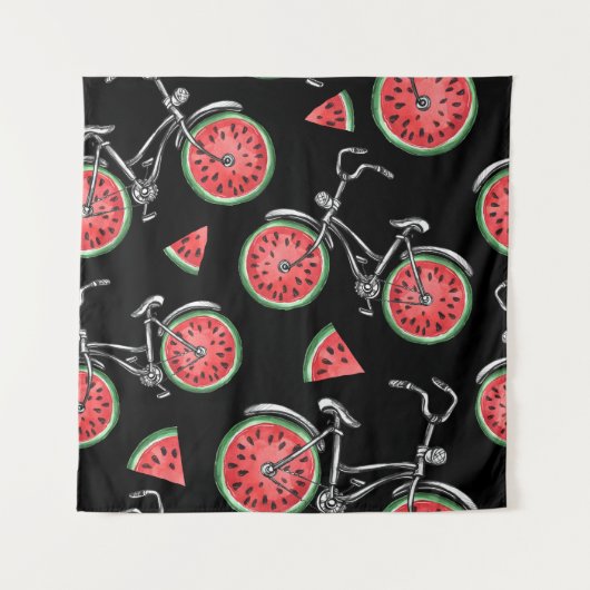 Wassermelonrad Fahrräder, Sommermuster. Wandteppich (Vorderseite)