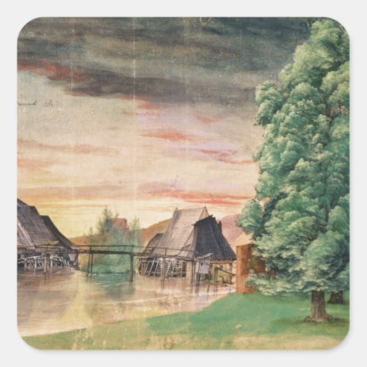 Wassermühle, 1495-1997 quadratischer aufkleber (Vorderseite)