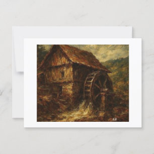 Wassermühle am Fluss, Postkarte
