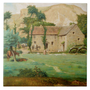Wassermühle am Fuße eines Berges Fliese