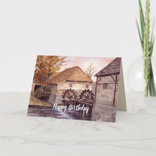 Wassermühle Aquarellmalerei von Farida Greenfield Karte (Vorderseite)