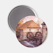 Wassermühle Aquarellmalerei von Farida Greenfield Magnet (Vorderseite/Rückseite)