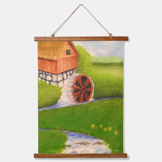 Wassermühle Wandteppich Mit Holzrahmen (Vorderseite)