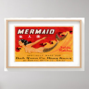 Wassernixe Schwimmt Gegen Wolken Vintage-Streichho Poster