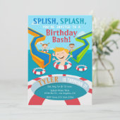 Wasserpark Boys Schwimmbad Geburtstagsparty Einlad Einladung (Stehend Vorderseite)