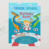 Wasserpark Boys Schwimmbad Geburtstagsparty Einlad Einladung (Vorne/Hinten)