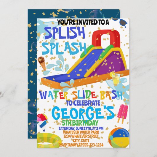 Wasserpark Kindergeburtstag Custom Einladung (Vorne/Hinten)