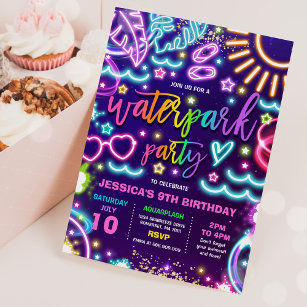 Wasserpark Splash Pad Geburtstagsparty Gefärbte Kr Einladung