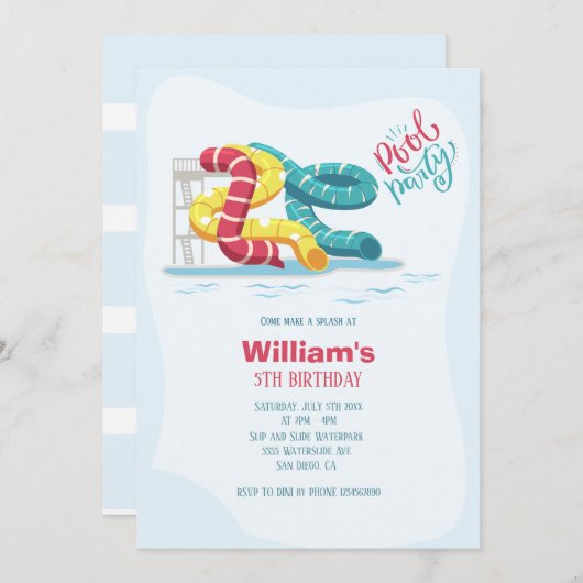 Wasserpark Wasserrutsche Pool Party Geburtstag Einladung (Vorne/Hinten)
