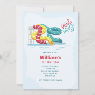 Wasserpark Wasserrutsche Pool Party Geburtstag Fot Einladung