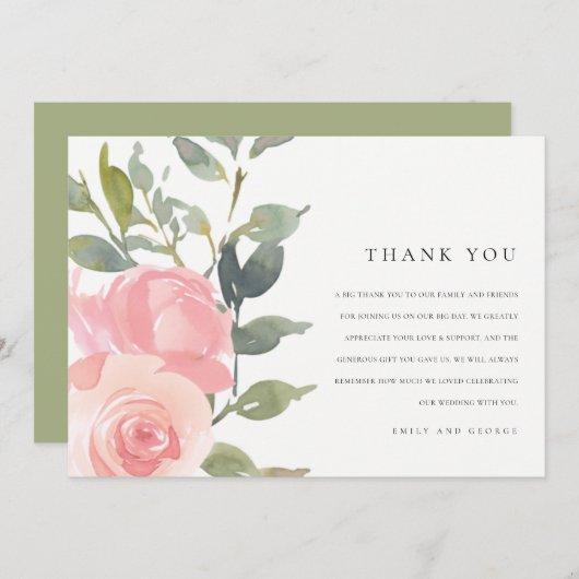 WASSERPINK BLUSH ROSE WATERCOLOR FLUSSBREITE DANKESKARTE (Vorne/Hinten)