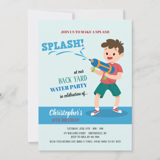 Wasserpistole-Party Einladung (Vorderseite)