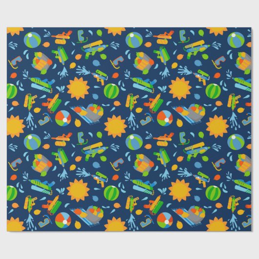Wasserpistolen Wasserballons Sommerkinder Muster Geschenkpapier (Flach)