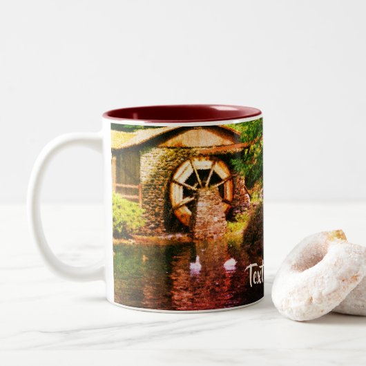 Wasserrad Entwässerungsbecken Seurat Malerei Perso Zweifarbige Tasse (Mit Donut)