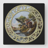 Wasserrad-Hütte im Wasser Quadratische Wanduhr (Vorderseite)