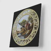 Wasserrad-Hütte im Wasser Quadratische Wanduhr (Winkel)