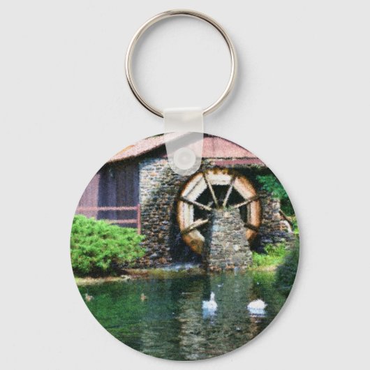 Wasserrad-Teich Seurat Malerei Schlüsselanhänger (Vorderseite)