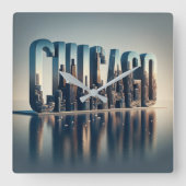Wasserreflektion in Chicago City Quadratische Wanduhr (Vorderseite)