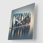 Wasserreflektion in Chicago City Quadratische Wanduhr (Winkel)