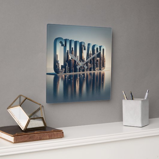 Wasserreflektion in Chicago City Quadratische Wanduhr (Büro)