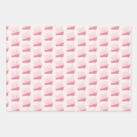 Wasserrosa und weißes Segelboot Geschenkpapier Set (Vorderseite)